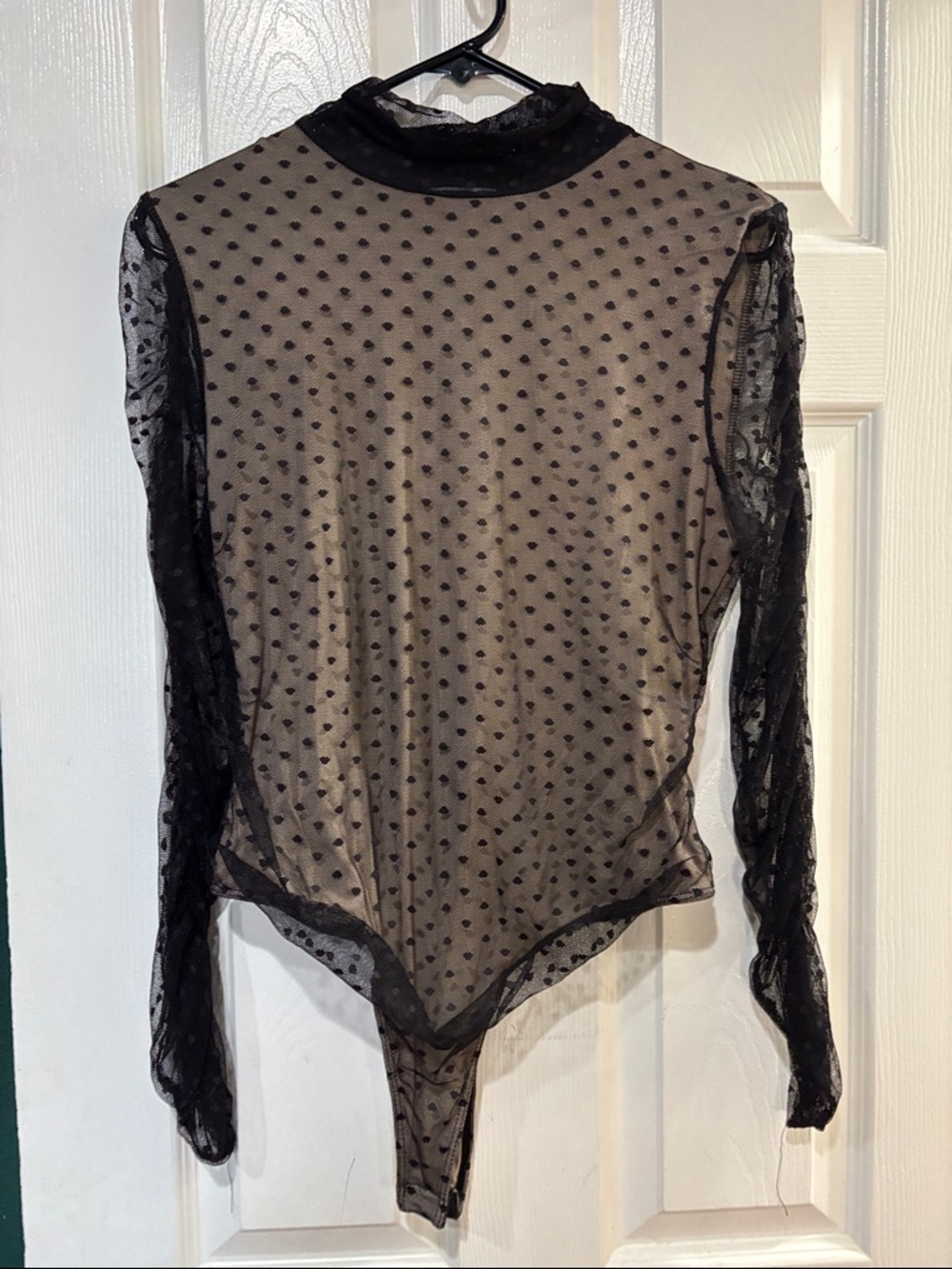 Abound Black Sheer Polka Dot Long-Sleeve Bodysuit